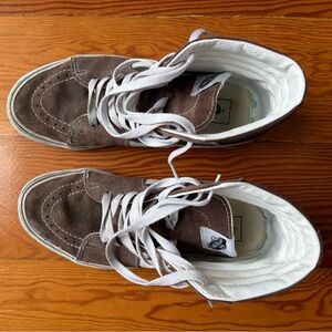 Brown Suede Vans Off the Wall High-Top Sneakers with White Lining